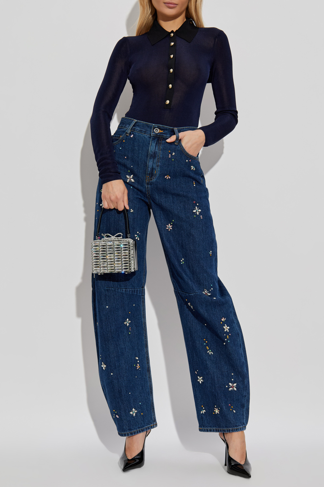 デニム・ジーパン SELF PORTRAIT FW25 Self-portrait Jeans (AW25828PBL BLUE) Blue Embellished Wide Leg Jeans – self-portrait